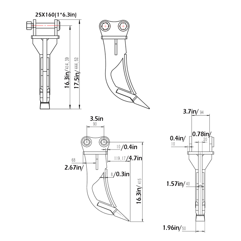 Ripper Attachment Hook Tooth 1T 1.5T Mini Excavators Digger Backhoe Scarifier