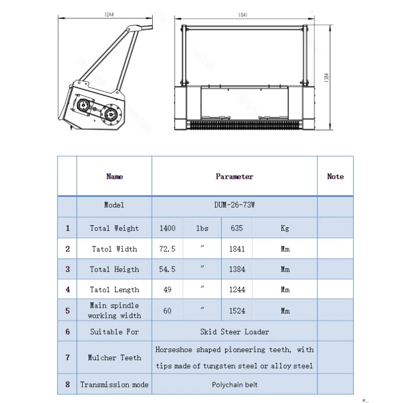 60'' Skid Steer Drum Mulcher  Hydraulic Forestry Brush Cutter for Land Clearing