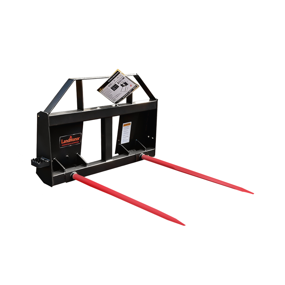 Landhonor 49&rdquo; Double Tine Skid Steer Hay Bale Spear for Large Round and Square Bales, 2500 lbs Lift Capacity Fits Universal Quick Attach Loader