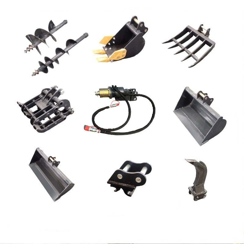 9-in-1 Mini Excavator Attachments Kit &ndash; Buckets, Auger, Ripper, Rake & Grapple Set for 0.8&ndash;1.2 Ton Excavators