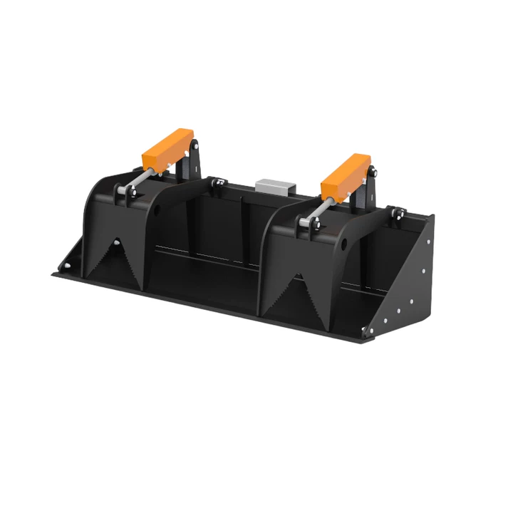 72" Skid Steer Solid Bottom Grapple Bucket, Dual Cylinder Hydraulic Attachment